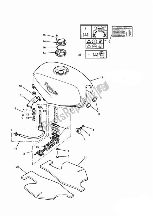 All parts for the Fueltank of the Triumph Sprint 900 Carburator 885 1991 - 1998
