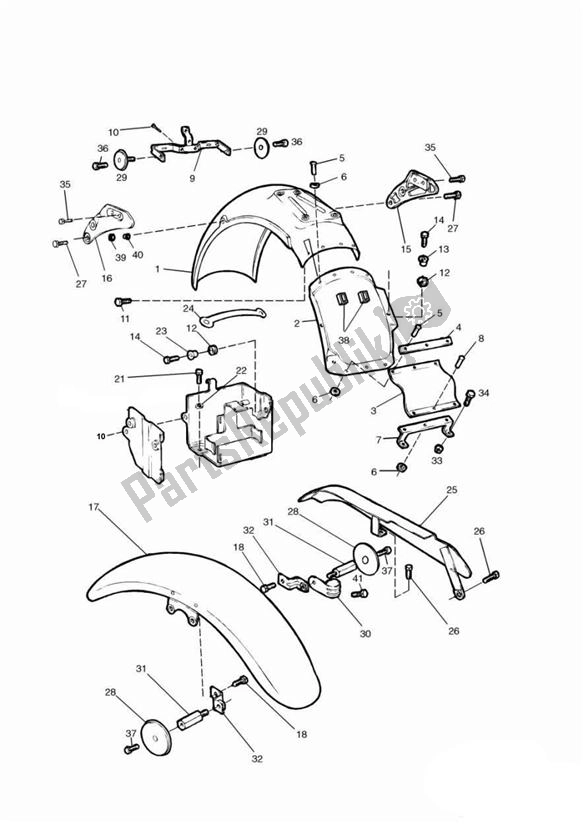 All parts for the Mudguard Up To Vin 071698 of the Triumph Thunderbird 900 885 1995 - 2004
