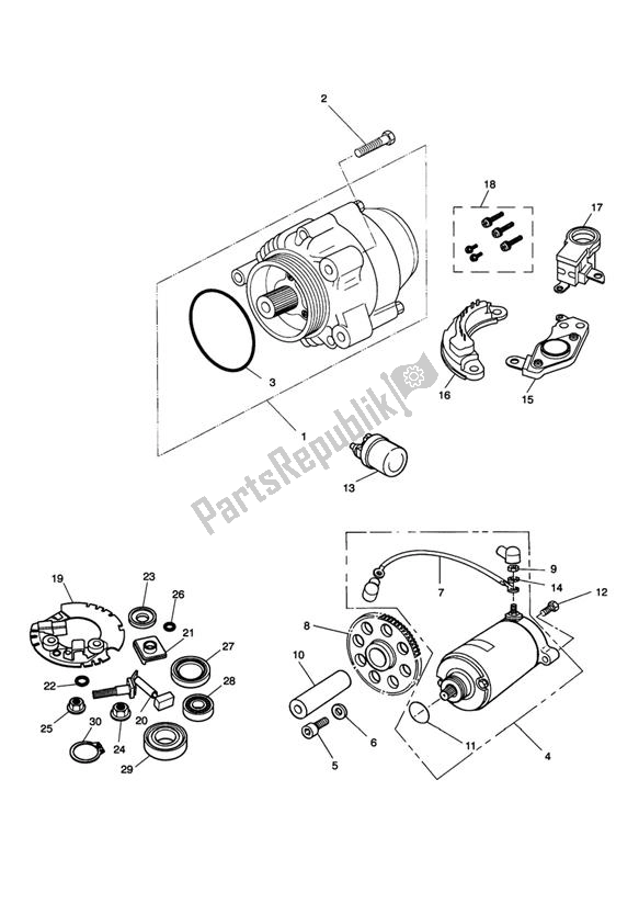 Alle onderdelen voor de Starter Generator van de Triumph Daytona 900 & 1200 885 1992 - 1997