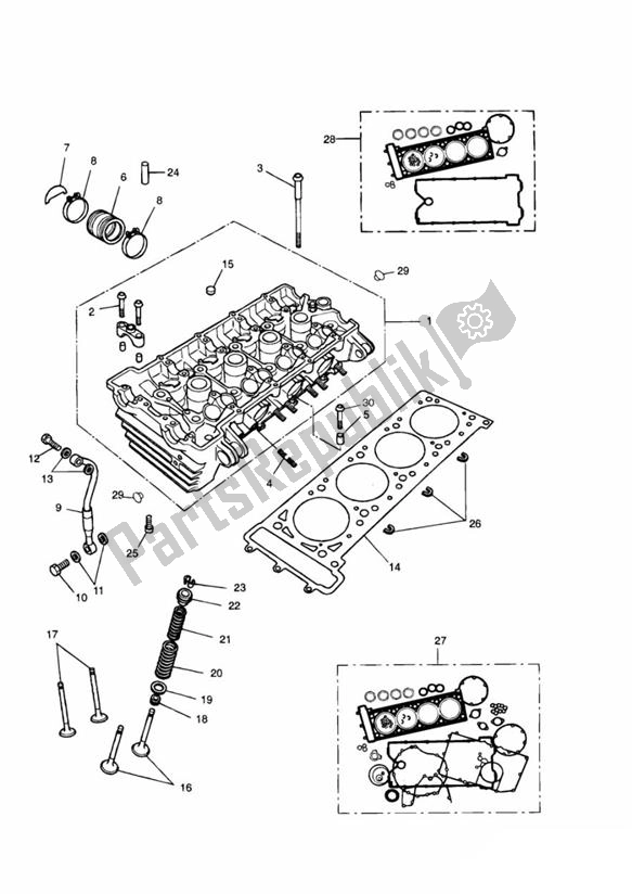 All parts for the Cylinder Head of the Triumph Daytona 750 & 1000 748 1990 - 1993