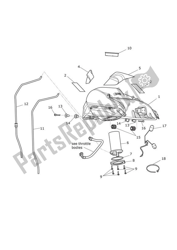 All parts for the Fueltank of the Triumph Tiger XR UP TO VIN 855531 1215 2015 - 2017