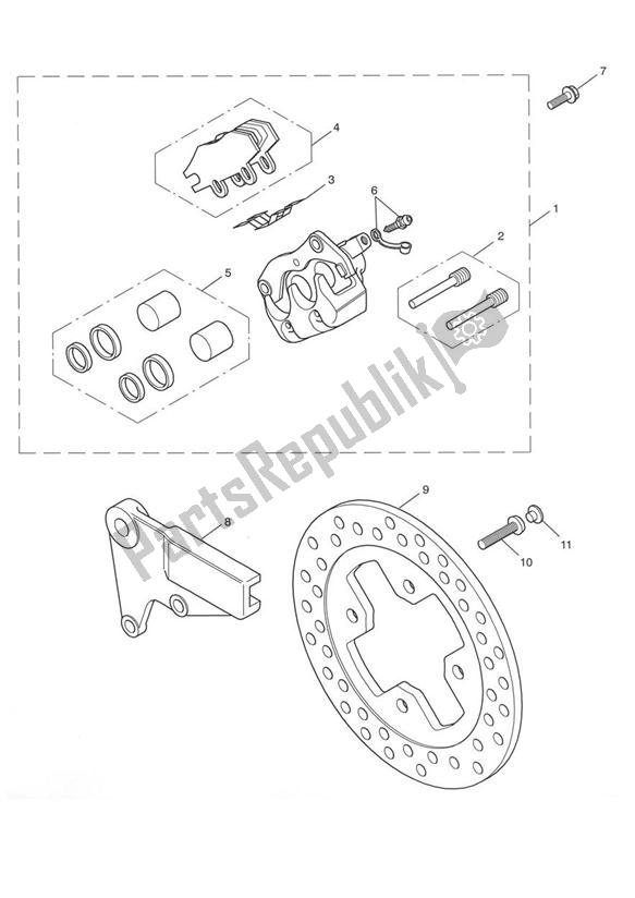 All parts for the Break Rear of the Triumph Thruxton Carburator 865 2004 - 2007