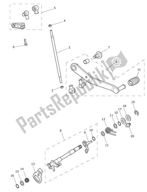 All parts for the Pedal Gears Gear Selection Shaft of the Triumph Tiger XCX From VIN 855532 1215 2018 - 2020