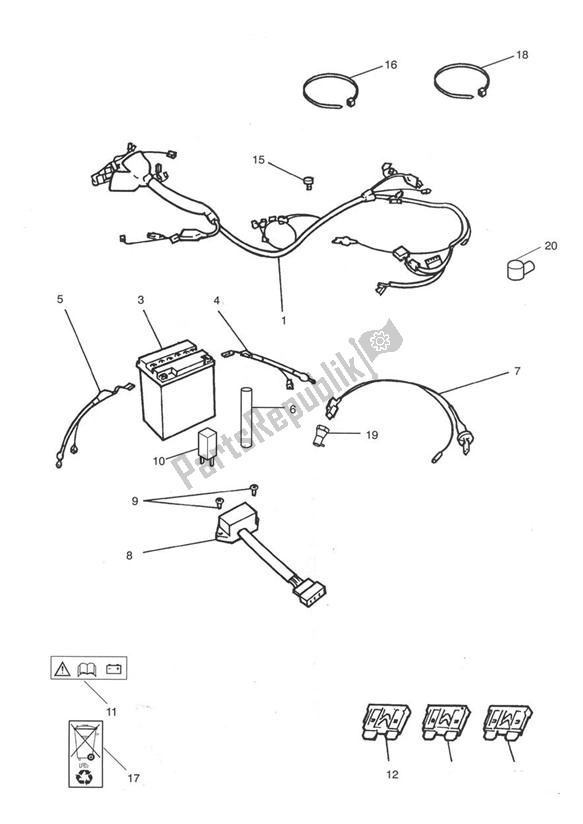 Alle onderdelen voor de Elektrische Apparatuur van de Triumph Thunderbird 900 885 1995 - 2004