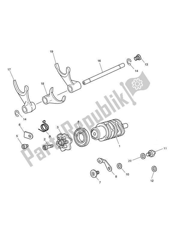 All parts for the Gear Selector Drum From Engine563847 of the Triumph Tiger 1050 & SE 2007 - 2013