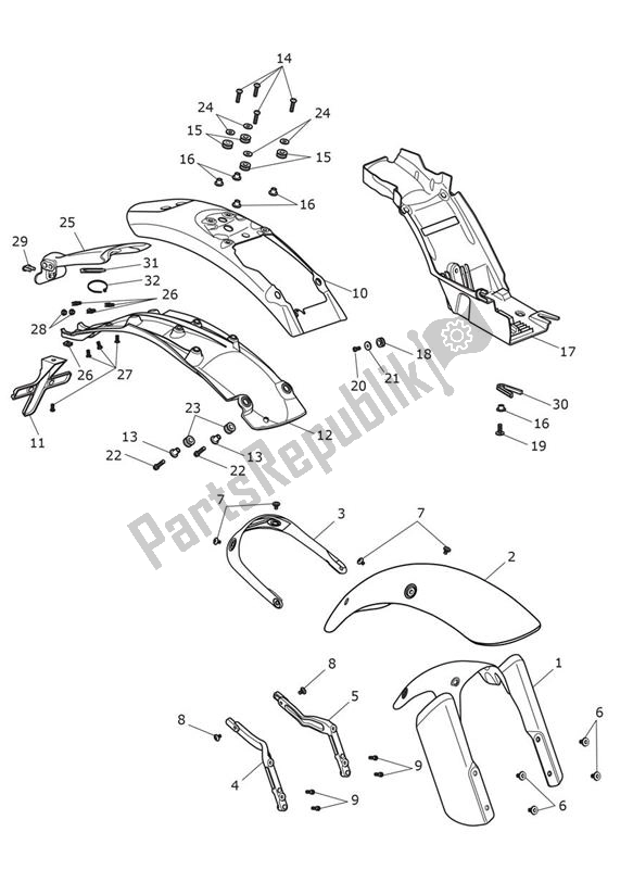 All parts for the Mudguard of the Triumph Scrambler 1200 XC From AE 9098 2021 - 2024