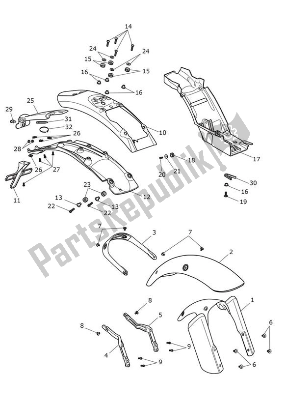 All parts for the Mudguard Standard of the Triumph Scrambler 1200 XE From AC 8499 2019 - 2021