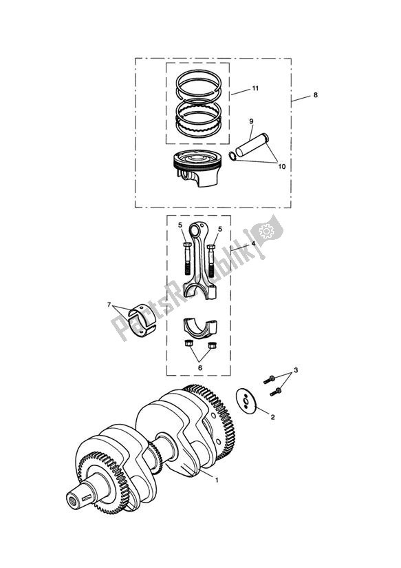 All parts for the Crank Shaft Connecting Rod Piston of the Triumph Scrambler Carburator UP TO 2007 865 2006 - 2008