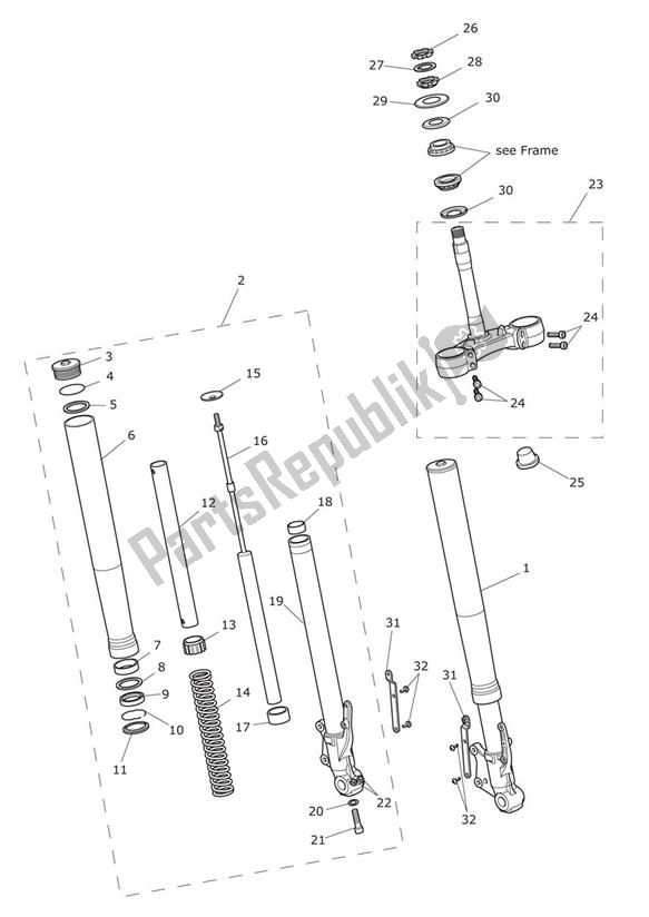 All parts for the Front Suspension Low Ride of the Triumph Tiger XRX UP TO VIN 855531 1215 2015 - 2017
