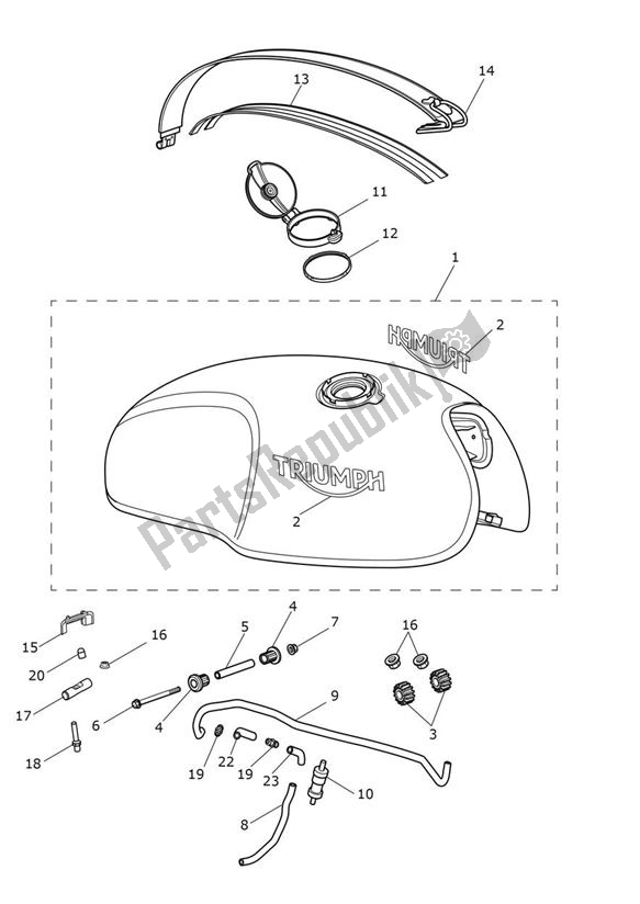 Todas as partes de Fueltank Jet Black do Triumph Thruxton RS 1200 2020 - 2024