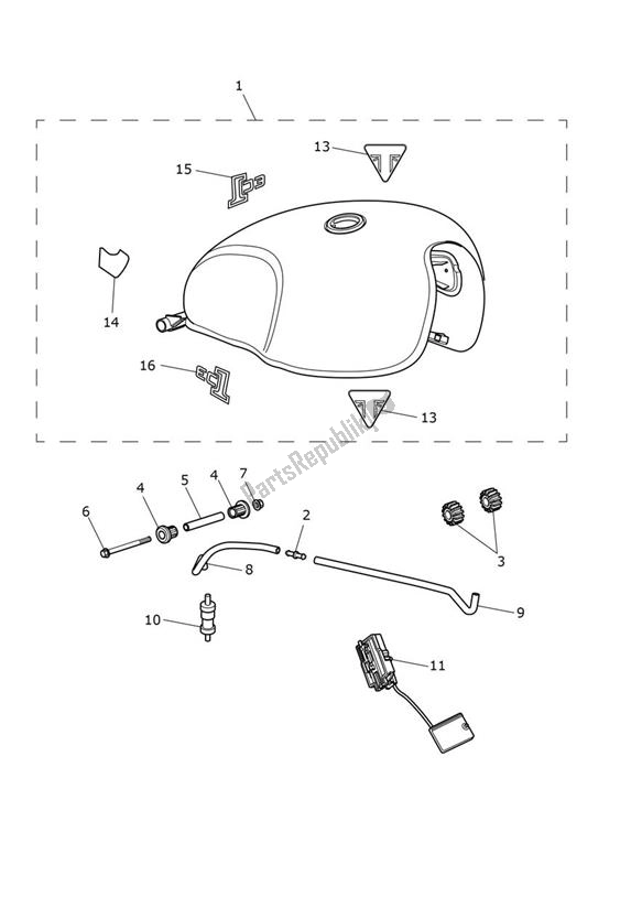 All parts for the Fueltank Matt Silver Ice - Street Twin From Vin Ab9715 of the Triumph Street Twin From VIN AB 9715 900 2019 - 2021