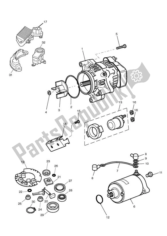 All parts for the Generator Starter of the Triumph Daytona T 595 / 955I 1997 - 2001