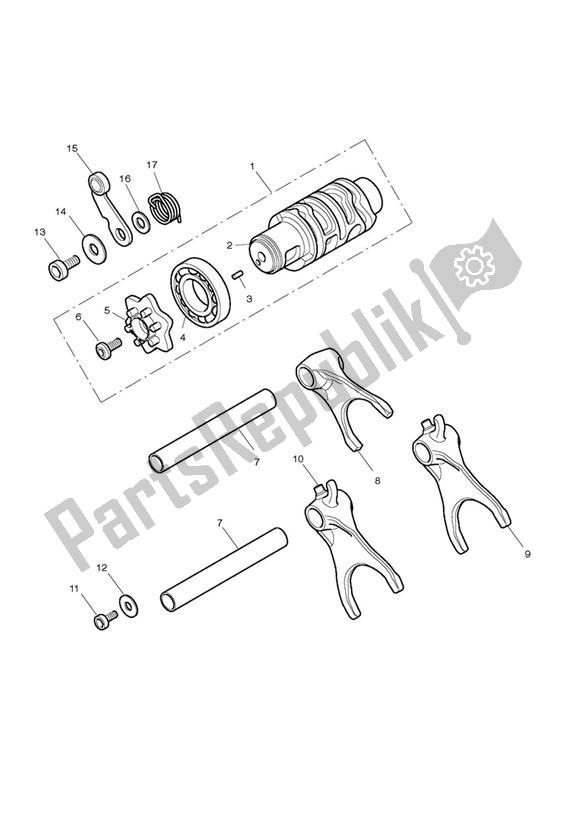 All parts for the Gear Selector Drum of the Triumph Street Triple UP TO VIN 560476 675 2007 - 2012