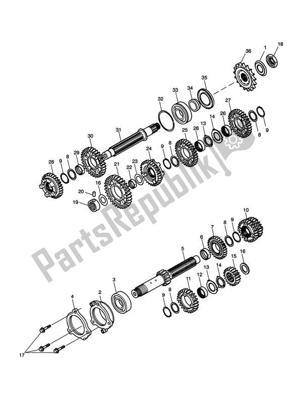 All parts for the Gears From Engine330119 of the Triumph Street Triple UP TO VIN 560476 675 2007 - 2012