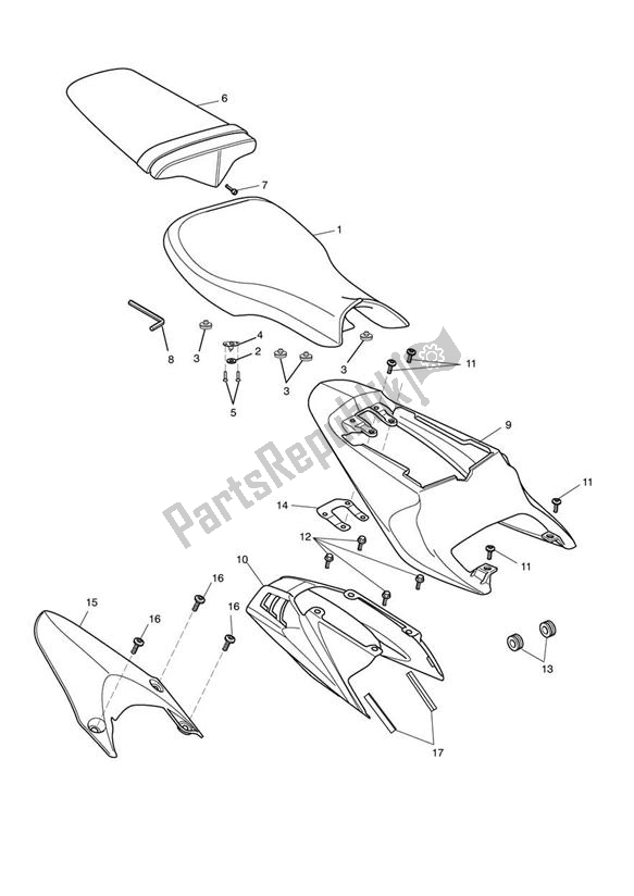 All parts for the Fairing Rear of the Triumph Daytona R UP TO VIN 564947 675 2009 - 2017