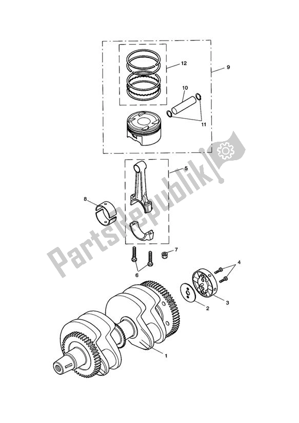 All parts for the Crank Shaft of the Triumph Bonneville & T 100 Carburator 865 2001 - 2015