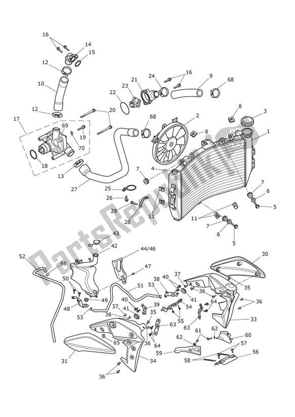 All parts for the Cooling of the Triumph Speed Triple 1050 From VIN 461332 2005 - 2010