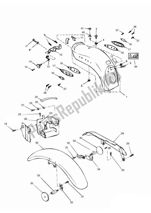 All parts for the Mudguard of the Triumph Adventurer UP TO VIN 71698 885 1996 - 1998