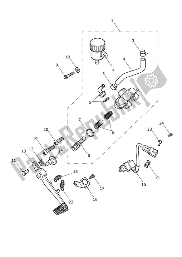 All parts for the Master Cylinder Assy Rear of the Triumph Street Triple R UP TO VIN 982751 765 2017 - 2020