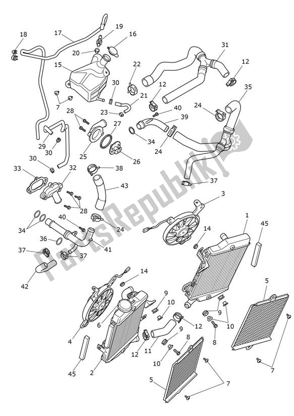 All parts for the Cooling of the Triumph Tiger 900 GT PRO UP TO BP 5372 888 2020 - 2021