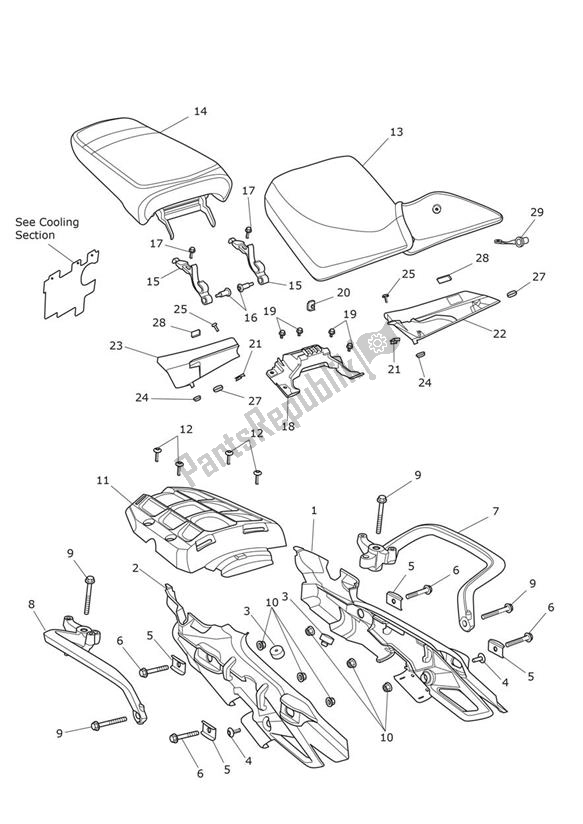 Tutte le parti per il Fairing Rear Seat del Triumph Tiger XR UP TO VIN 855531 1215 2015 - 2017