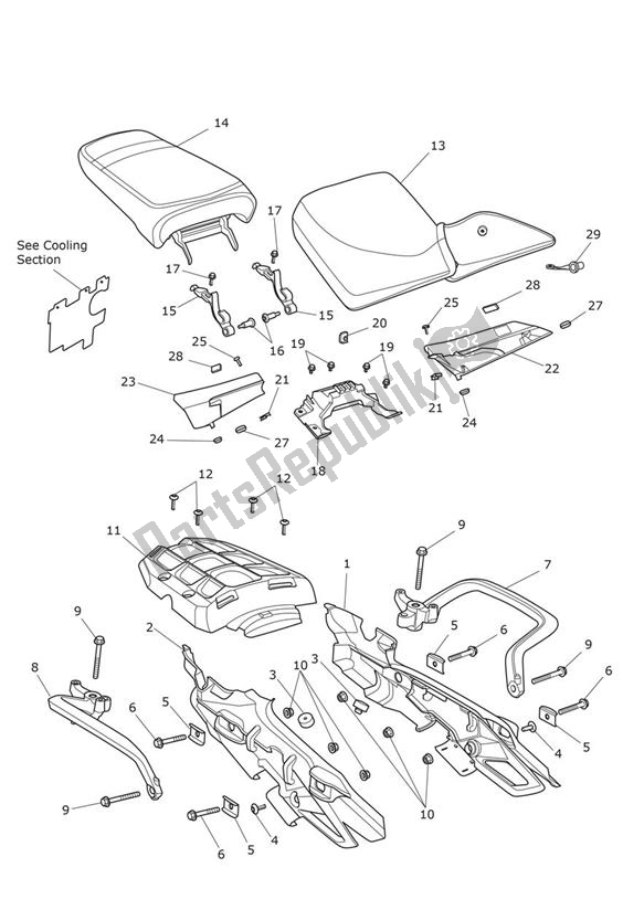 Tutte le parti per il Fairing Rear Seat del Triumph Tiger XRX UP TO VIN 855531 1215 2015 - 2017