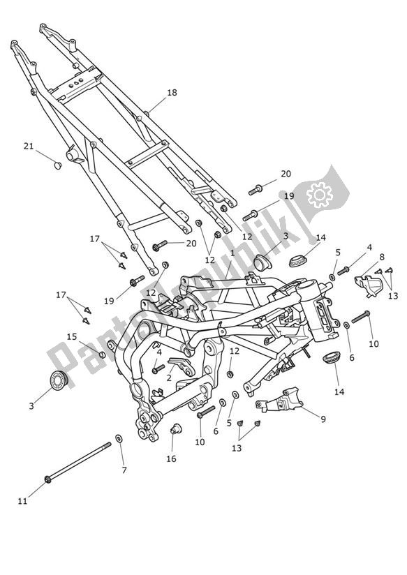 All parts for the Main Frame Assembly of the Triumph Tiger 900 V5 888 2020 - 2024