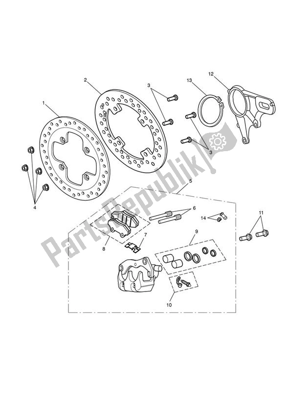 All parts for the Breakdisc Rear of the Triumph Speed Triple 1050 From VIN 461332 2005 - 2010