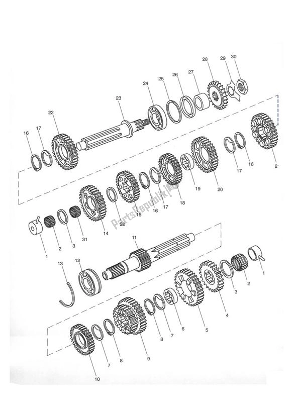 All parts for the Gears Up To Engine 220357 of the Triumph Tiger 955I Cast Wheels 2001 - 2006