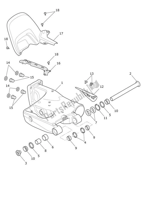 Alle onderdelen voor de Achterbrug van de Triumph Rocket 3 GT 2458 2020 - 2024