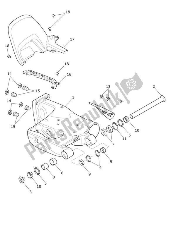 Alle onderdelen voor de Achterbrug van de Triumph Rocket 3 R 2458 2020 - 2024