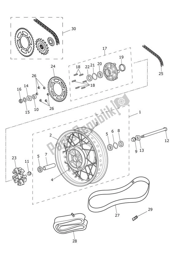 Tutte le parti per il Ruota Posteriore del Triumph Bobber From AC 1196 1200 2017 - 2021