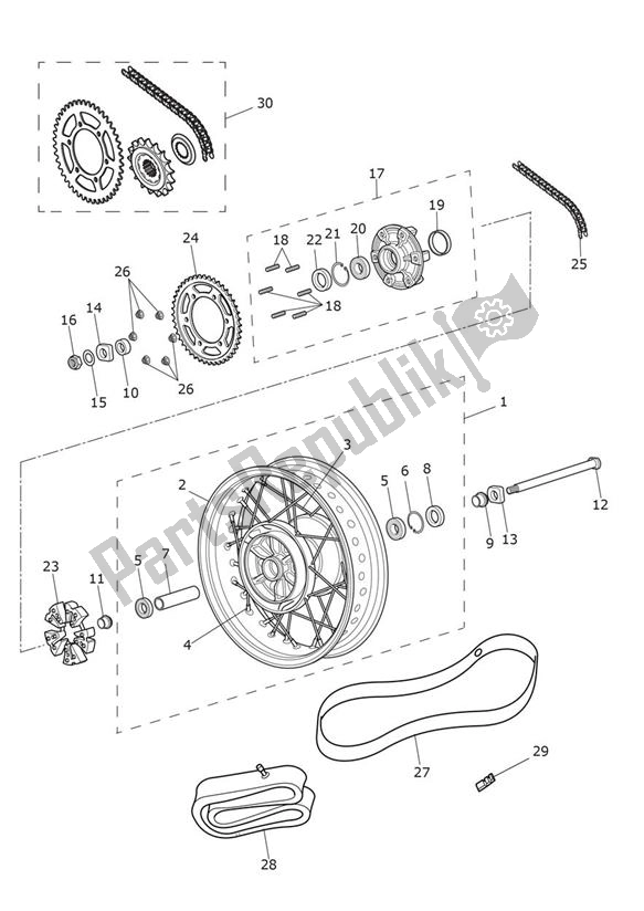 Todas as partes de Roda Traseira do Triumph Bonneville T 120 From AC 6130 +chrome & Goldline 1200 2021 - 2024