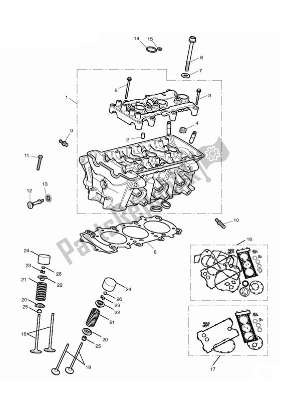 Alle onderdelen voor de Cilinderkop van de Triumph Daytona R UP TO VIN 564947 675 2009 - 2017