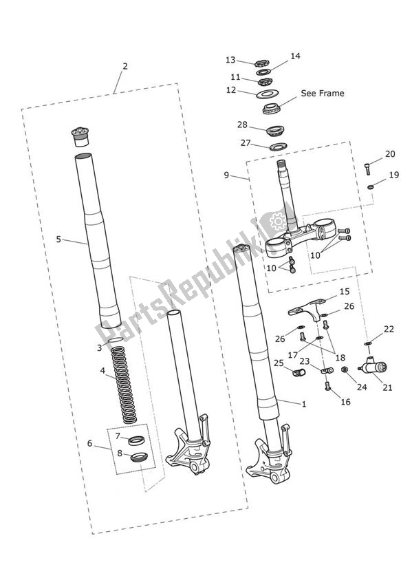 All parts for the Front Suspension of the Triumph Daytona R UP TO VIN 564947 675 2009 - 2017