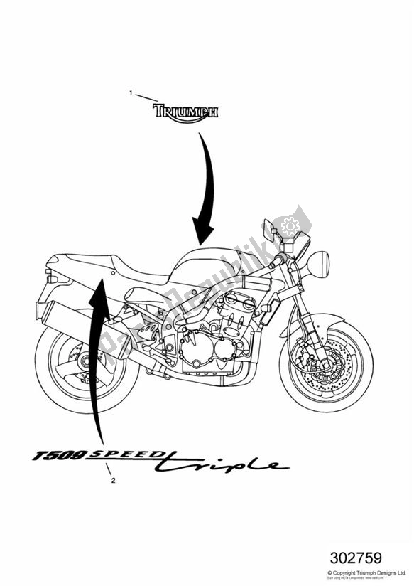 All parts for the Decal 885ccm of the Triumph Speed Triple 885/ 955 UP TO VIN 141871 1994 - 2001