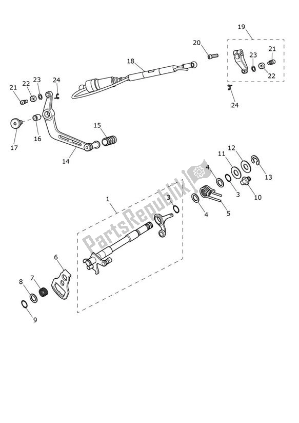 Toutes les pièces pour le Gear Selection Shaft du Triumph Street Triple RS From VIN BF 1297 765 2021 - 2024