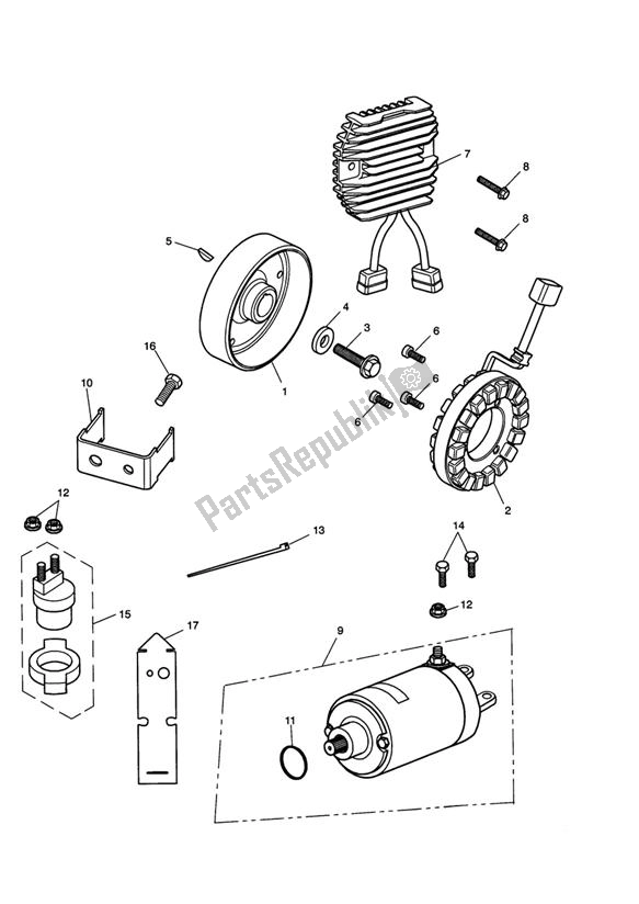 Todas as partes de Starter Generator do Triumph Speed Triple 1050 UP TO VIN 333178 2005 - 2010