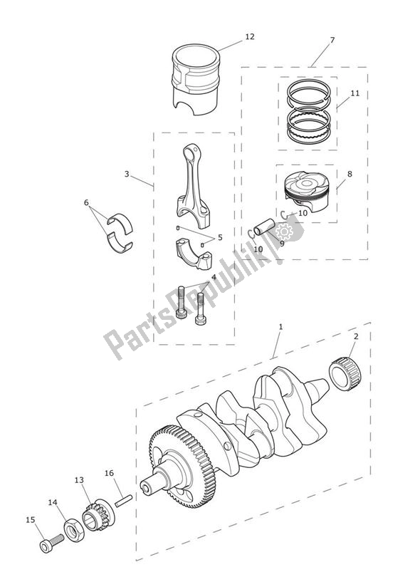 All parts for the Crank Shaft of the Triumph Tiger XRX UP TO VIN 855531 1215 2015 - 2017