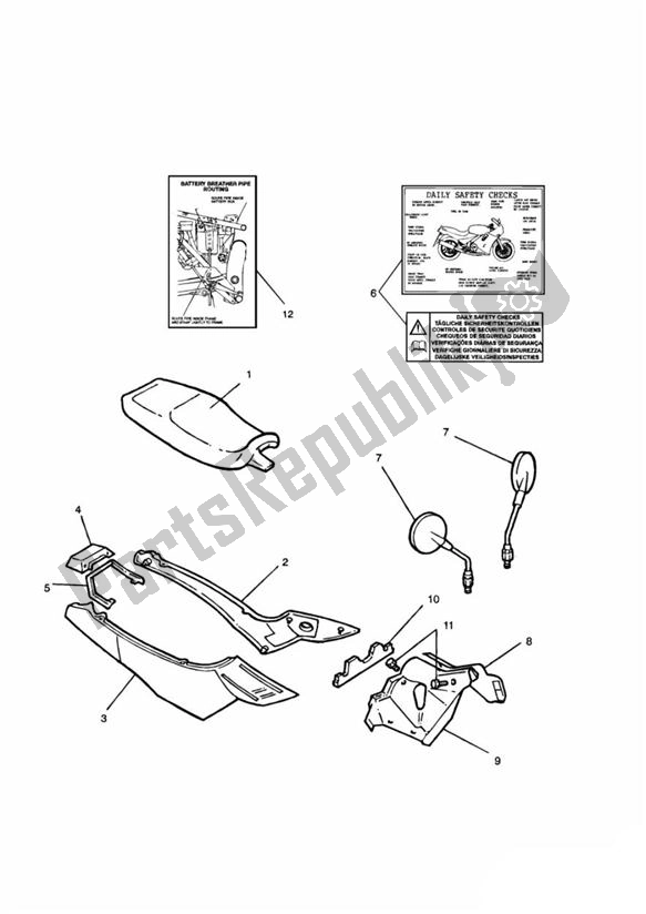 All parts for the Fairing Seats Up To Vin055071 of the Triumph Trident 750 & 900 748 1990 - 1998