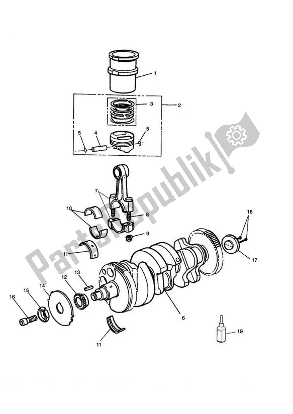 All parts for the Crank Shaft Connecting Rod Piston of the Triumph Adventurer UP TO VIN 71698 885 1996 - 1998
