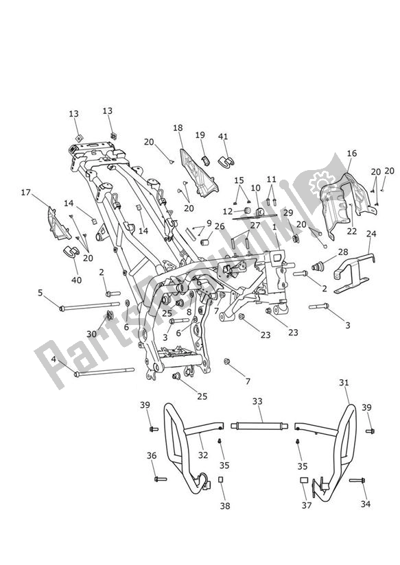 All parts for the Main Frame Assembly of the Triumph Tiger Explorer XC 1215 2012 - 2016