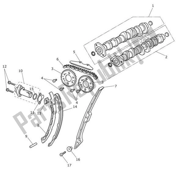 All parts for the Camshafts Timing Chain of the Triumph Tiger XRX From VIN 855532 1215 2018 - 2021