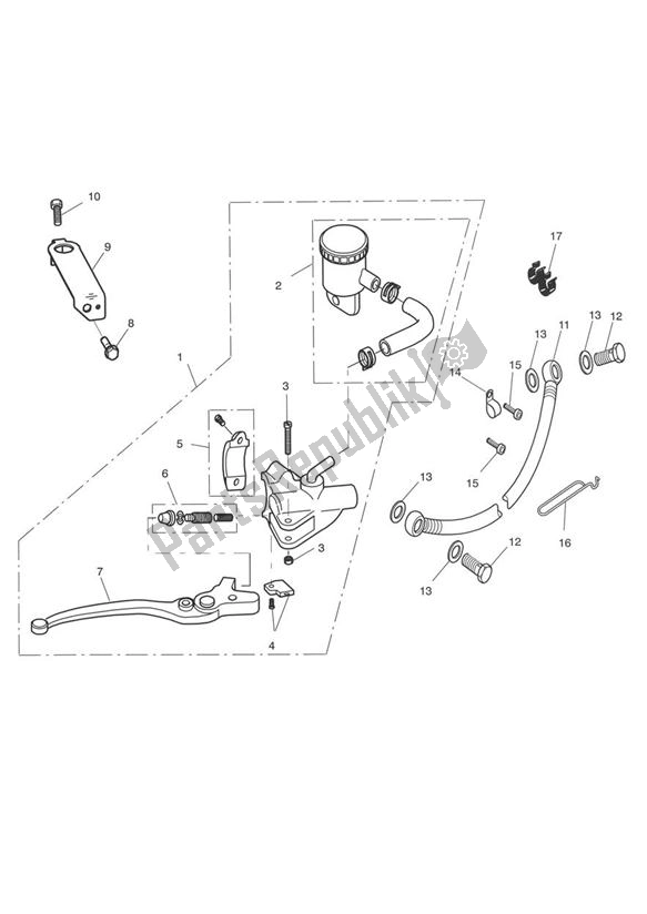 All parts for the Master Cylinder Assy Front of the Triumph Thruxton Carburator 865 2004 - 2007