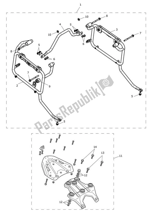 All parts for the Pannier Carriers of the Triumph Tiger 900 GT PRO UP TO BP 5372 888 2020 - 2021