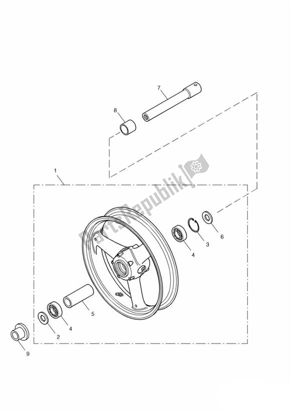 Alle onderdelen voor de Voorwiel van de Triumph Daytona 600 & 650 599 2003 - 2005
