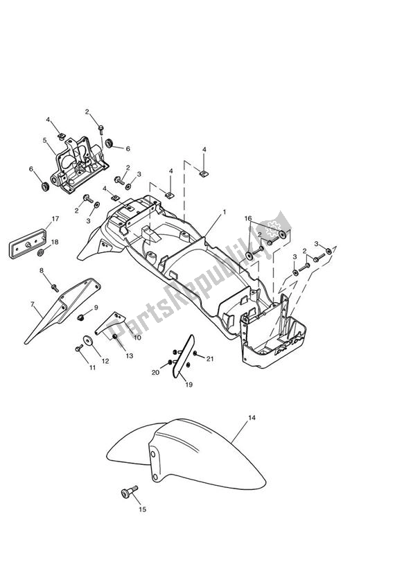 All parts for the Mudguard of the Triumph Speed Four 599 2002 - 2006