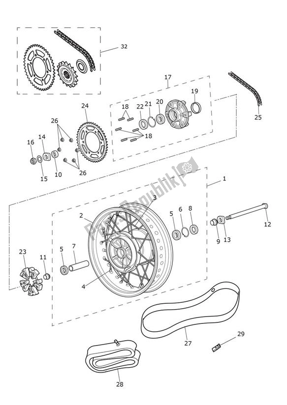 Alle onderdelen voor de Achterwiel van de Triumph Thruxton RS 1200 2020 - 2024