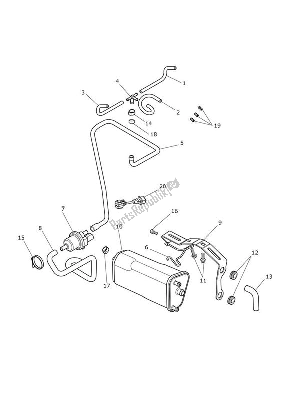 All parts for the Evap System From Vin 761796 of the Triumph Tiger XRX UP TO VIN 855531 1215 2015 - 2017