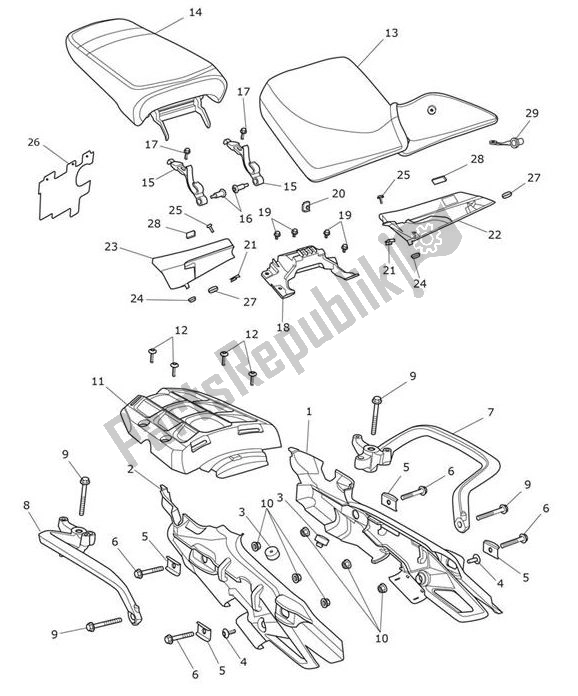 All parts for the Fairing Rear Seat of the Triumph Tiger XRT From VIN 855532 1215 2018 - 2021